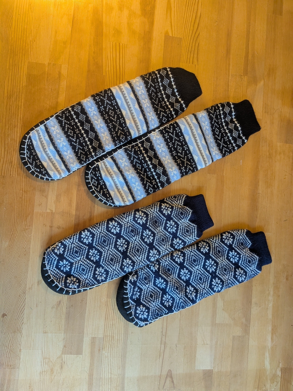 Non-Slip Knit Slipper Socks in Navy and Light Blue